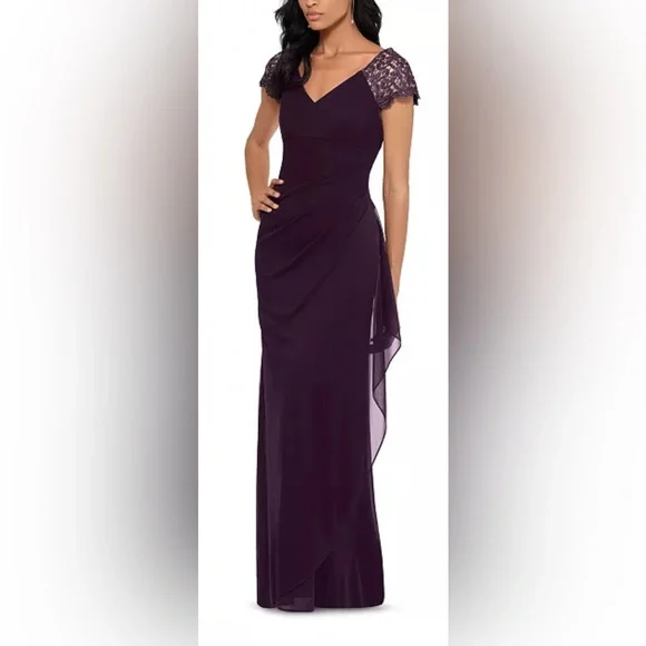 Beautiful purple ruched gown by Xscape - Picture 1 of 4